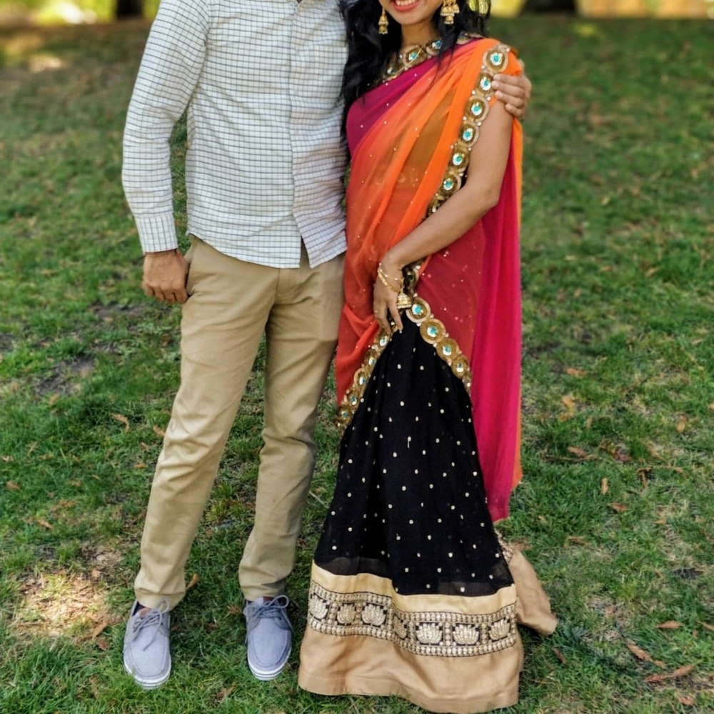 Black designer Lehenga half saree